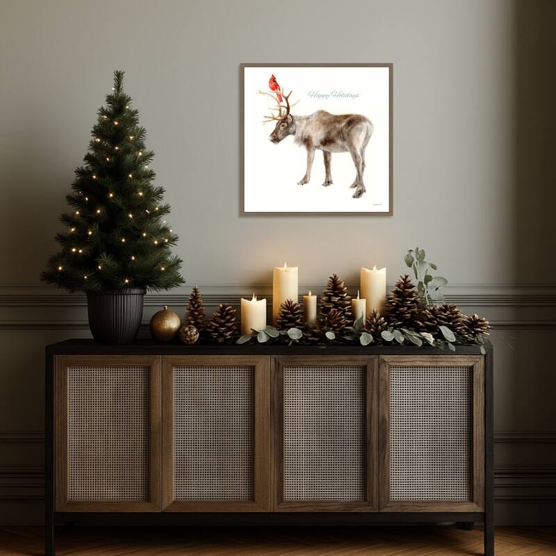 Reindeer Friends v2 by Danhui Nai (22 x 22 in.), Framed Canvas Wall Art Print - Sylvie Dark Gold