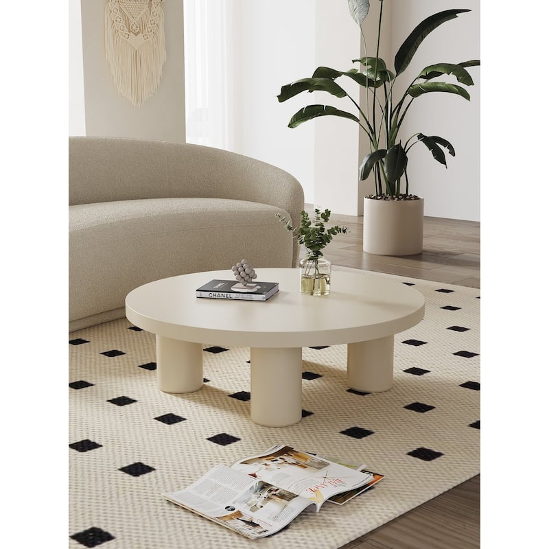 Modern Small Round Low Table Creamy White Coffee Table for Indoor Decor - Plastic