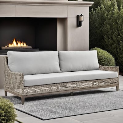 Grenada Brown Wicker and Aluminum 86.5" Outdoor Sofa with Cushions