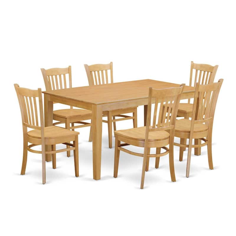 Elegant 7-Piece Dining Set - Baroque Style Table & Chairs - Oak Finish - Family Room Decor