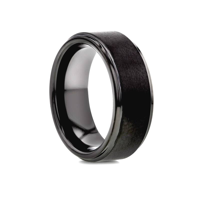 Kobelli 8mm Tungsten Carbide Brushed Matte Surface & Glossy Sleeve Comfort Fit Kyle Ring - Black-Black or Gunmetal-Rose