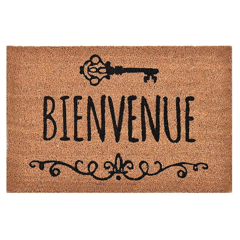 Front Door Mat Bienvenue Coir Coco Fibers Rug 24x16 Inch Natural - Natural