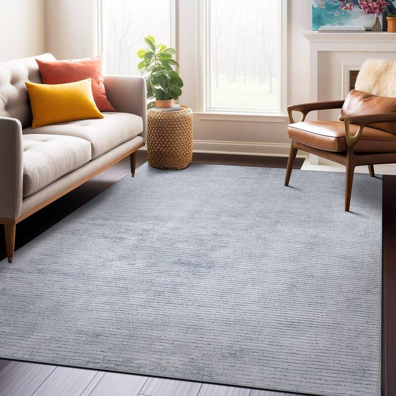Contemporary Distressed Stripe Machine Washable Area Rug - 10' x 14' - Gray - Rectangle