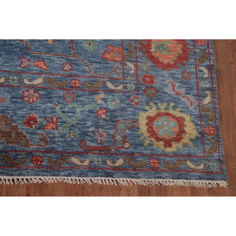 Geometric Blue Oushak Oriental Area Rug Handmade Wool Carpet - 8'9" x 11'10"