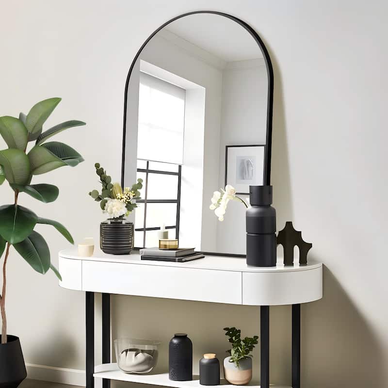 Arched Black Aluminum Alloy Framed French Cleat Mounted Wall Decor Bathroom Vanity Mirror with 5-Year Warranty