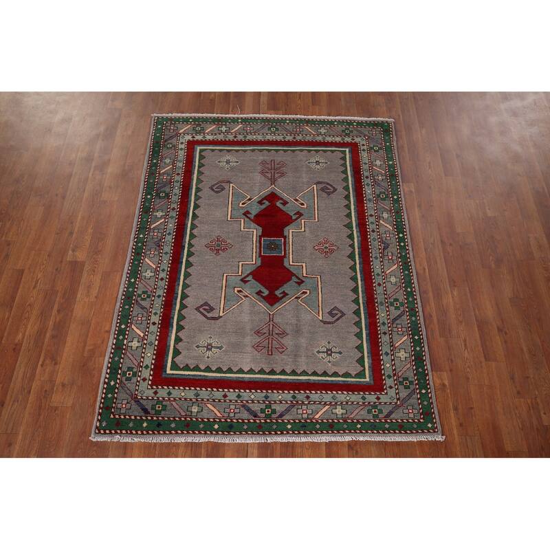 Kazak Oriental Accent Rug Handmade Wool Carpet - 4'3" x 5'8"