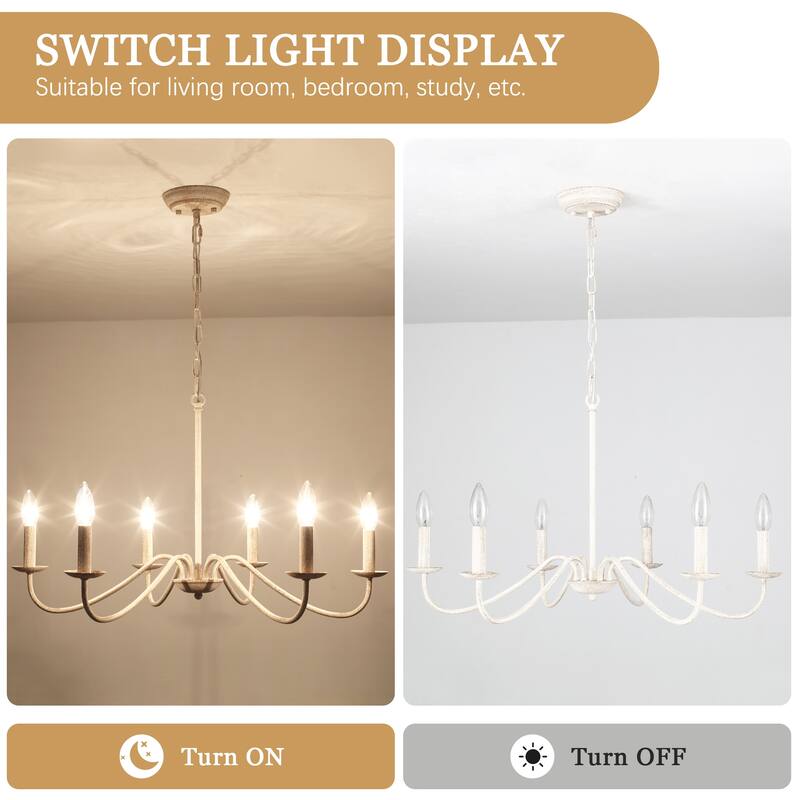 6-Light Rustic Farmhouse Simple Candle Chandelier for Bedroom, Kitchen, Living Room and Foyer