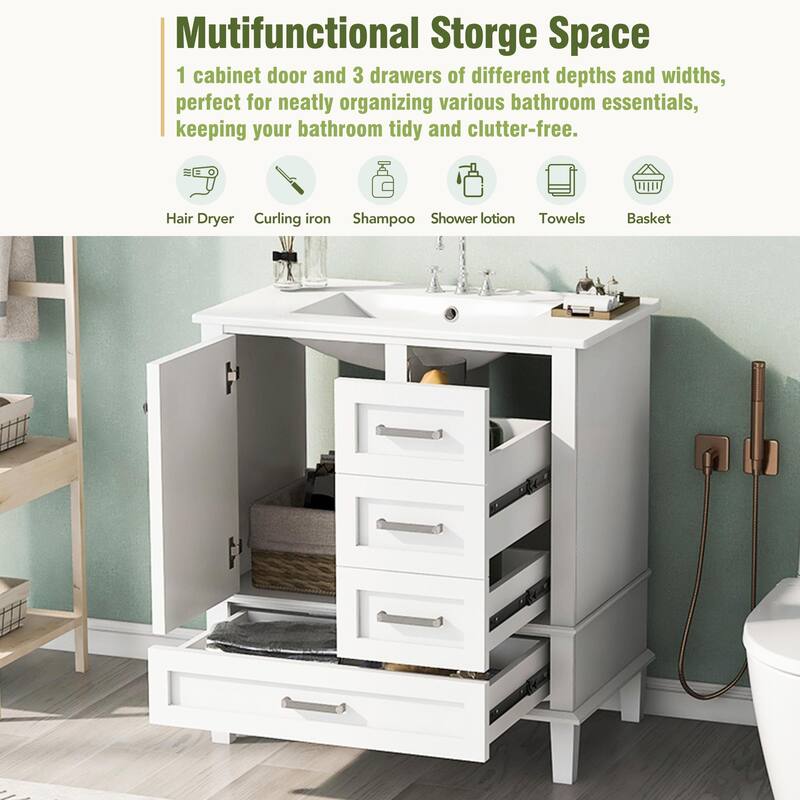 30" Modern Bathroom Vanity with Sink, Storage Cabinet