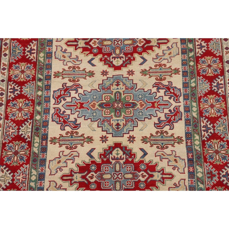 Kazak Oriental Area Rug Hand-Knotted Geometric Bedroom Wool Carpet - 4'10" x 7'1"