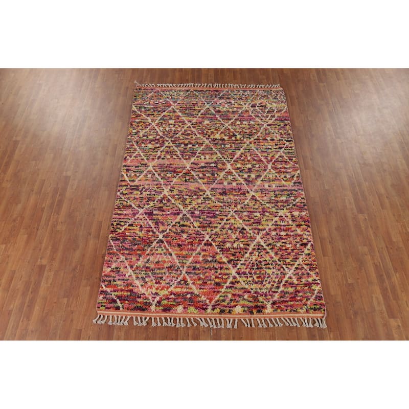 Trellis Moroccan Oriental Area Rug Hand-Knotted Wool Carpet - 6'1" x 9'6"