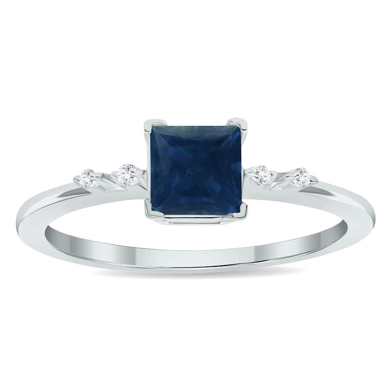 Women's Sapphire and Diamond Sparkle Ring in 10K White Gold