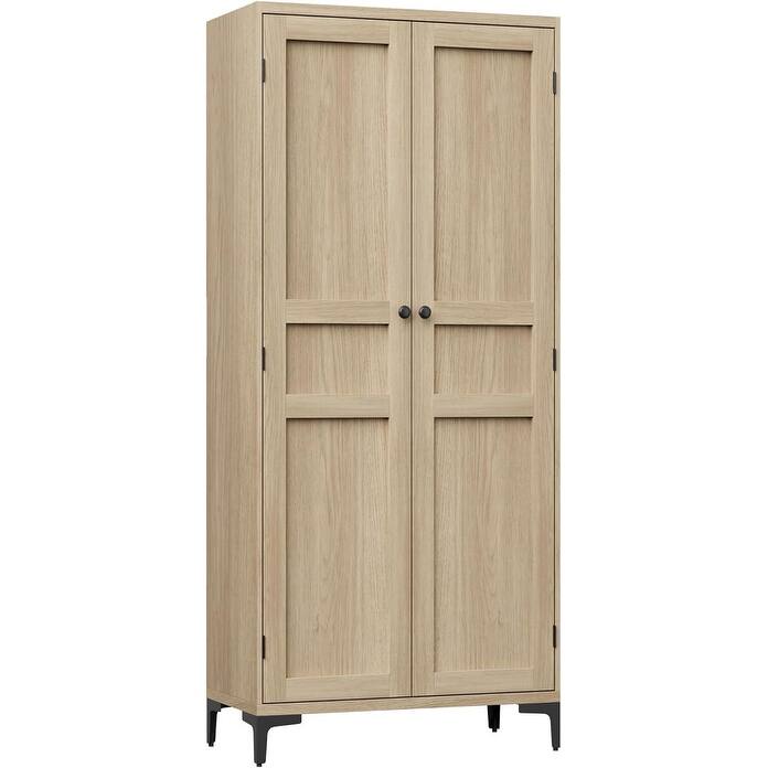 Tall Storage Cabinet,2 Glass Doors, Kitchen Pantry 5 Tier Bathroom Cabinet - Yellow - Wood