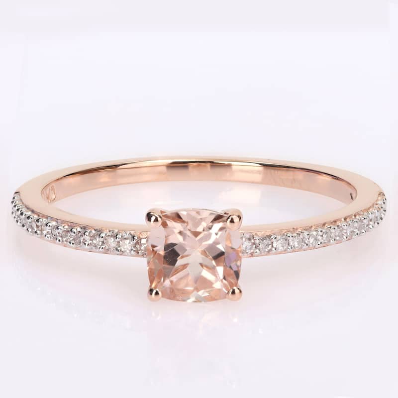 Miadora 10k Rose Gold Cushion-cut Morganite and 1/10ct TDW Diamond Birthstone Ring