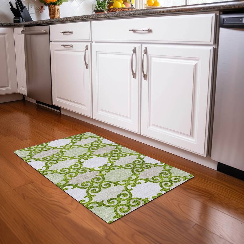Premium Washable Super Soft Ornate Scroll Mayfield Rug - Lime - 1'8" x 2'6"