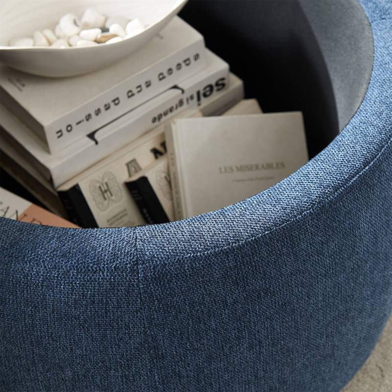 Round storage Ottoman, 3-in-1 features Ottoman coffee table, handmade end table