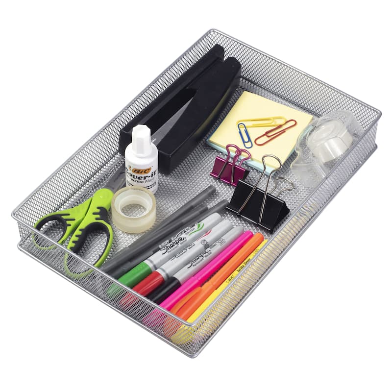 YBM Home Silver Mesh Desk Drawer Organizer Tray Home and Office 12pack