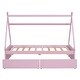 preview thumbnail 13 of 12, Pink Twin Size Wood House Platform Bed with Two Drawers, Headboard and Footboard for Bedroom