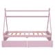 preview thumbnail 13 of 12, Twin Size Low House Bed with Two Drawers, Modern Wooden Platform Bed Frame with Storage for Kids, Teens, Boys, Girls, Pink
