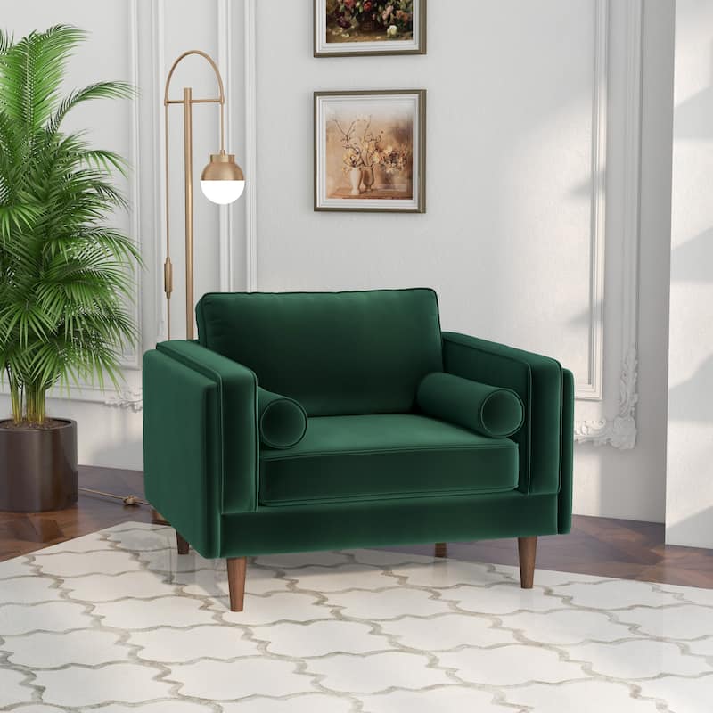 Flavia Mid-Century Modern Pillow Back Velvet Upholstered Armchair