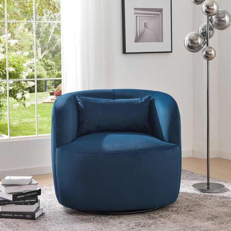 KINWELL 34" Wide Velvet Upholstered Swivel Accent Chair with Toss Pillow