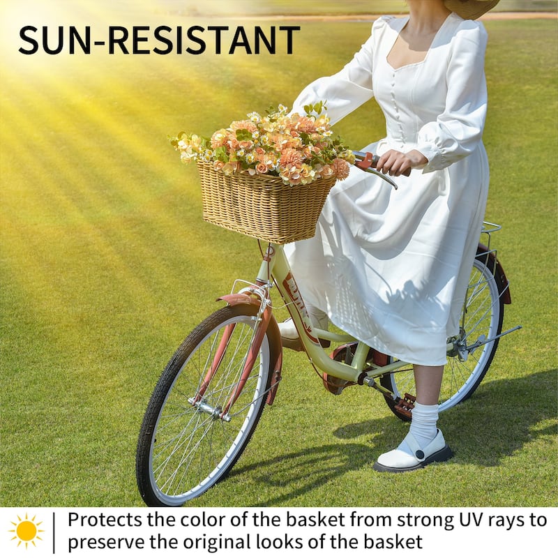 Front Bike Basket, Picnic Wicker Basket with Handle - 9.75"D x 13.75"W x 7.25"H