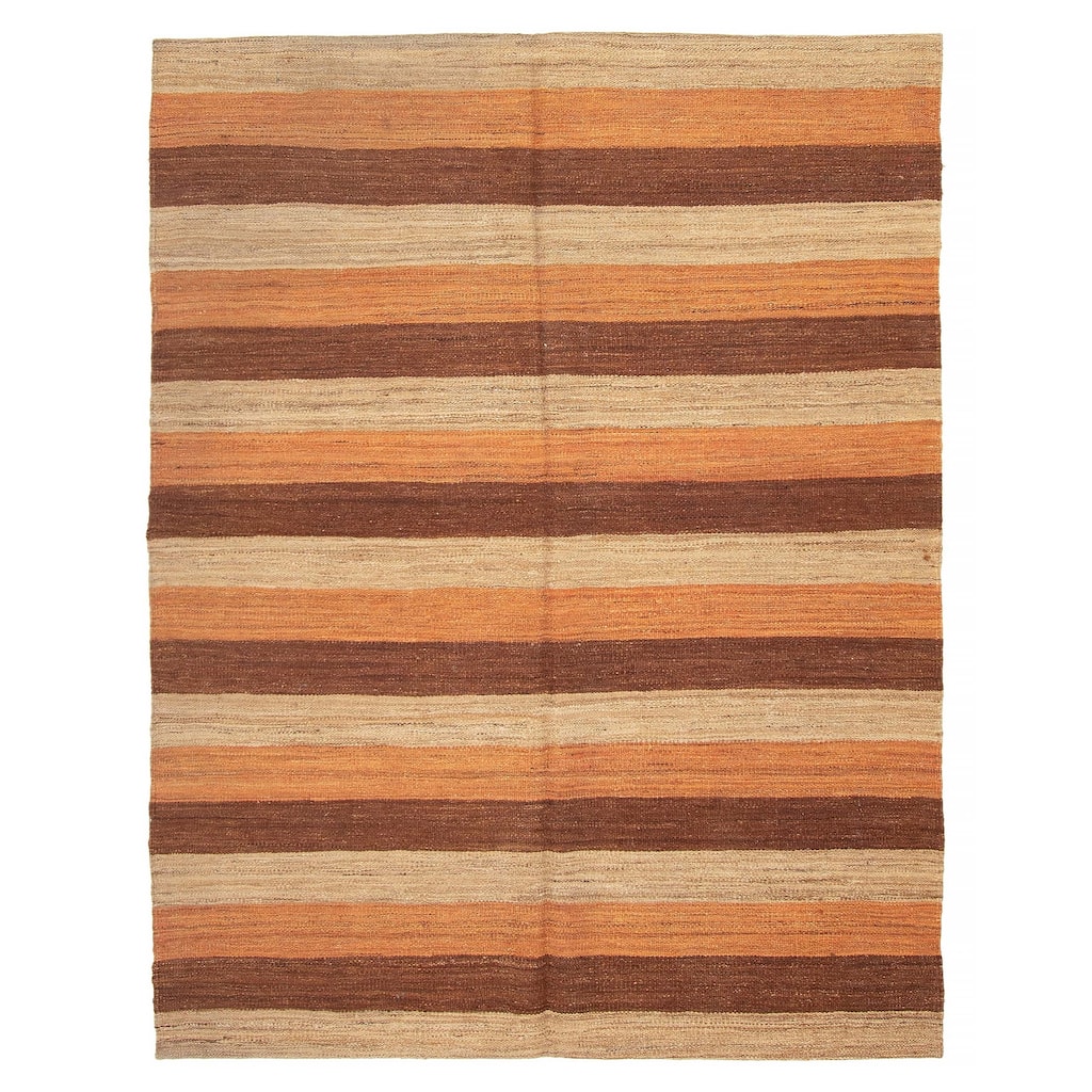 ECARPETGALLERY Flat-Weave Boho Khaki Wool Kilim - 4'10 x 6'4