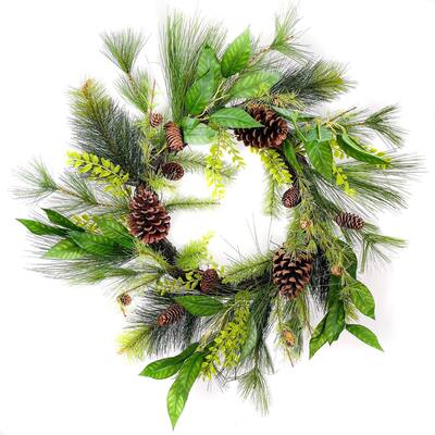 Wreath Mixed Pine Natural Cones on Natural Vine Base 24" - Green - 24" Round x 5"D