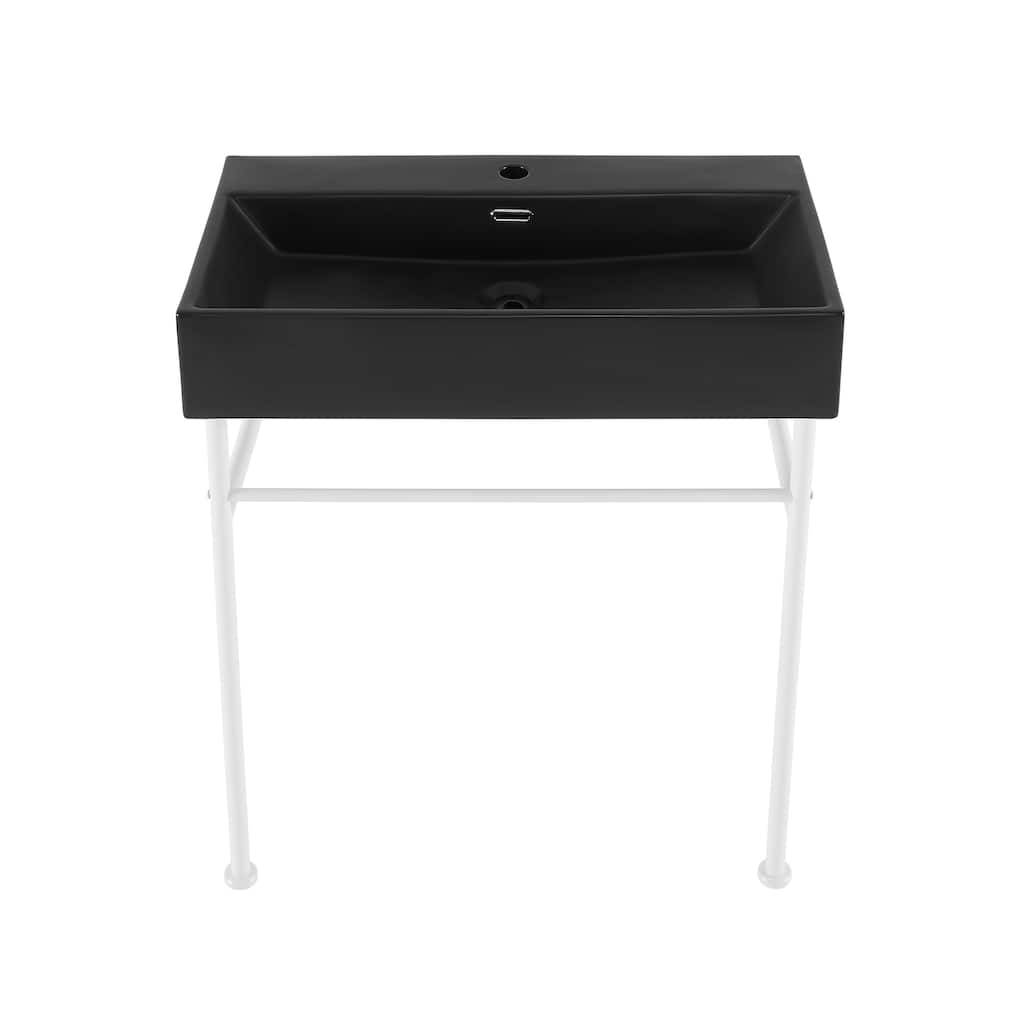 Reims 30 Ceramic Console Sink Matte Black Basin Matte White Legs - 29.75" x 16.55" 35.25"