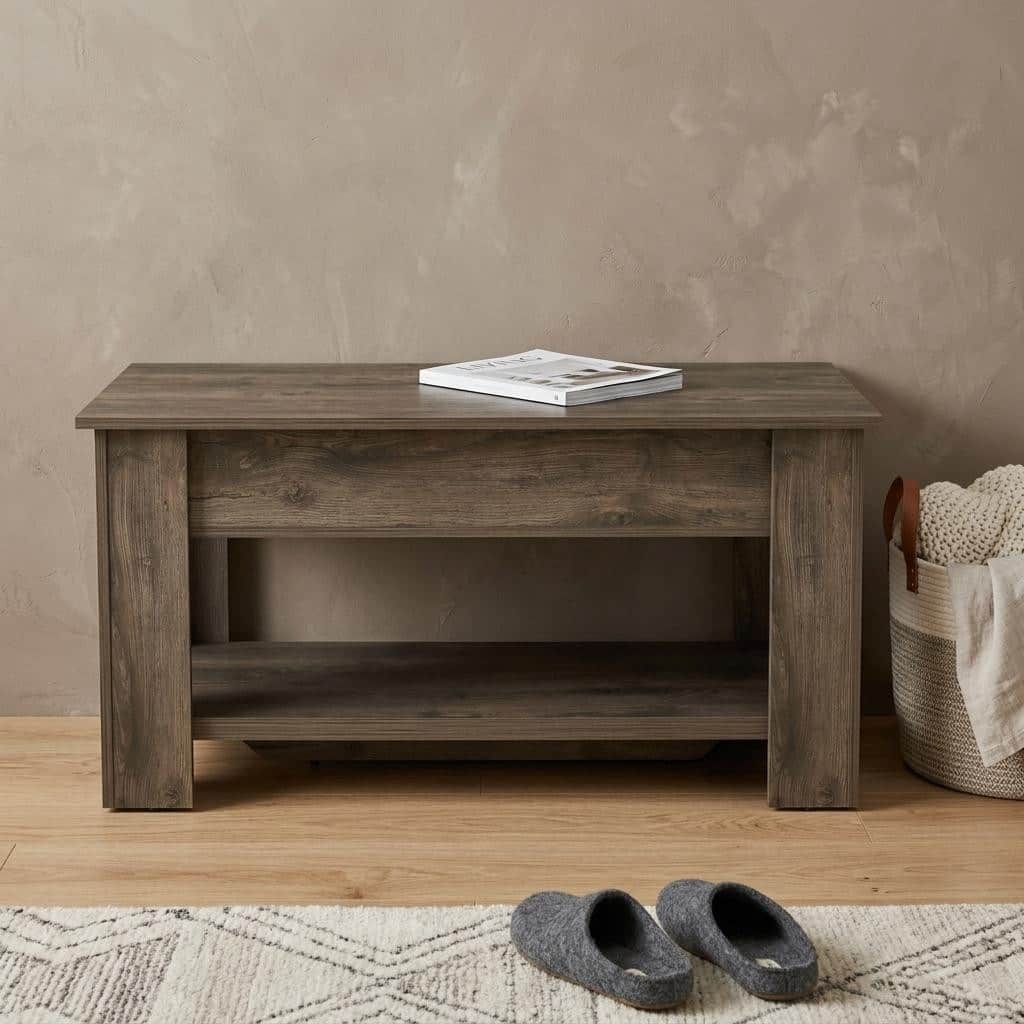 HomeRoots 40" Dark Brown Wood Storage Bench With Flip Top Shoe Storage And Shelves - 40.00 in. x 20.20 in. x 20.00 in.