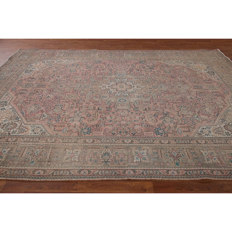 Hand Knotted Oriental 100% Wool Carpet Traditional Medallion Pink Tabriz Area Rug - 10' 10'' X 7' 10''
