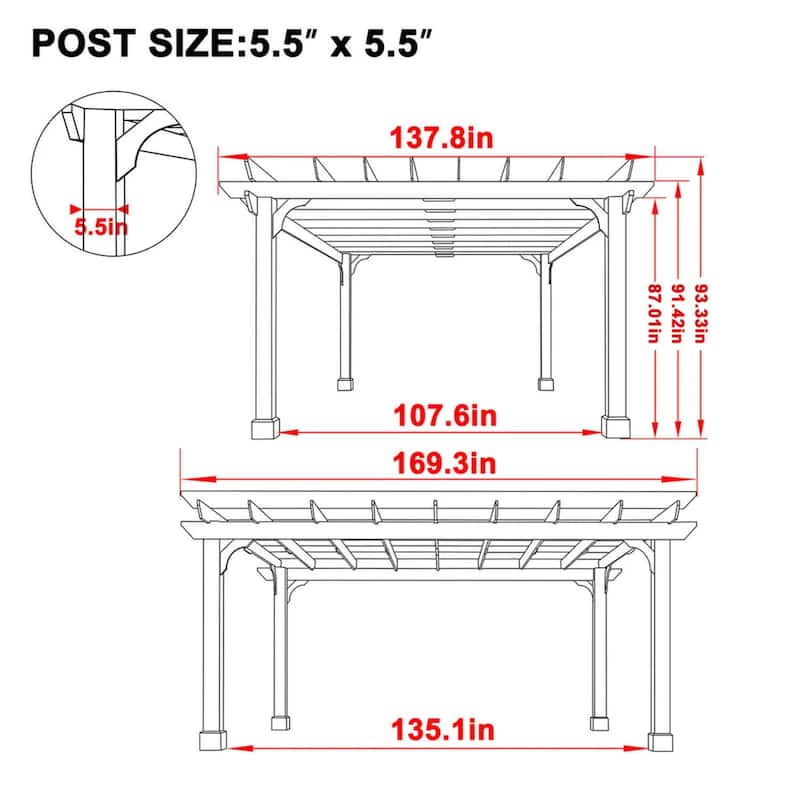 VEIKOUS Outdoor Cedar Wood Pergola Gazebo Kit with Flat Roof Trellis for Patio, Deck, Garden and Backyard