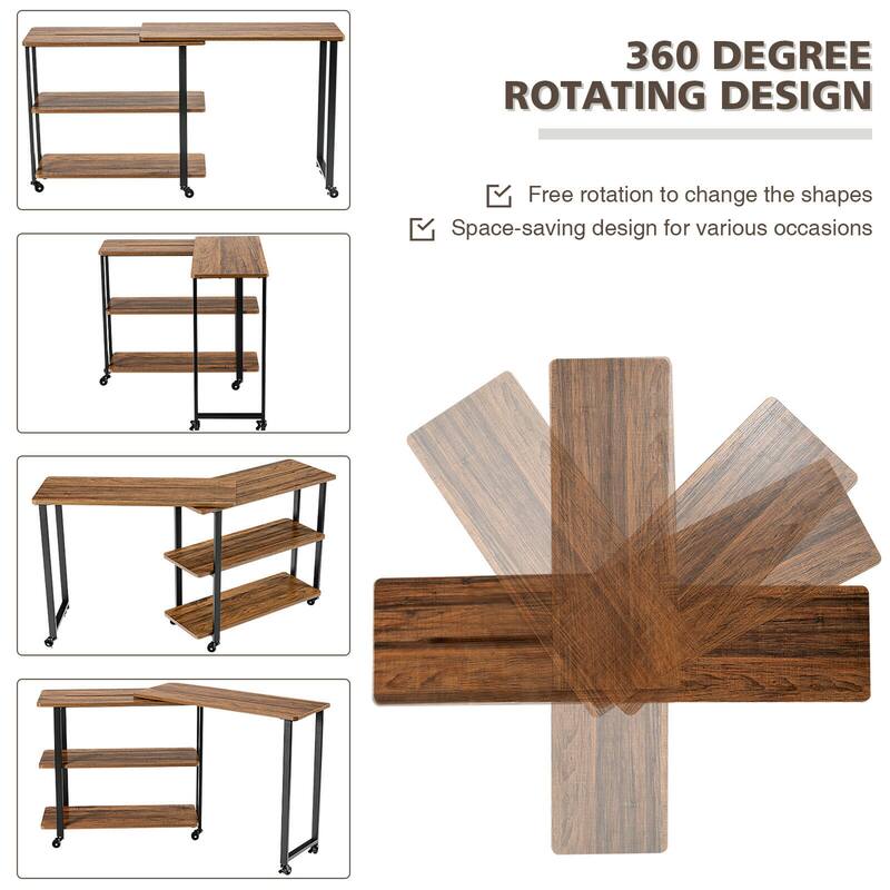 Gymax Sofa Side End Table Rotating Bookcase Patented w/ Wheels Brown - See Details