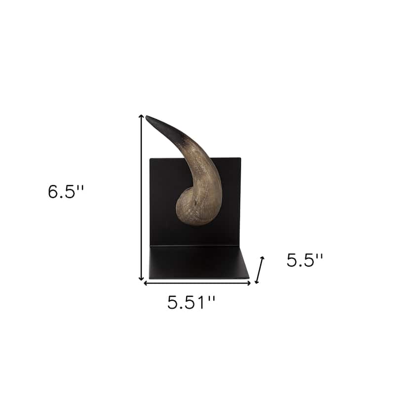 HomeRoots Set of Two 6" Brown and Black Ceramic Horn Decorative Bookends - 5.5118" H x 6.4961" W x 5.5" D