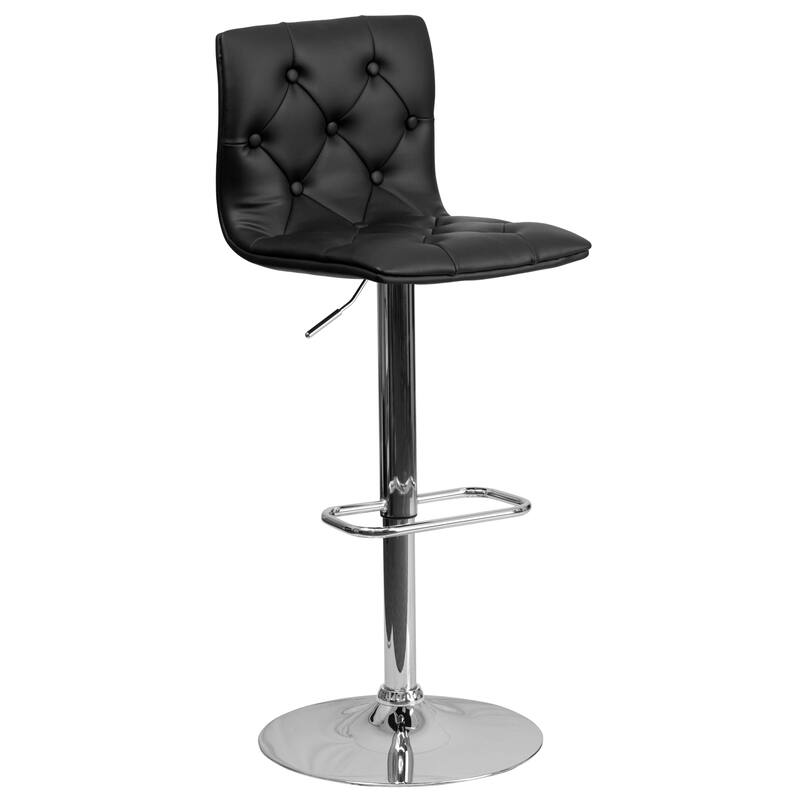 2 Pack Contemporary Button Tufted Adjustable Height Barstool with Chrome Base