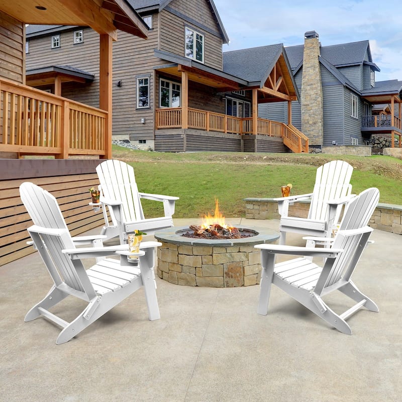 Vrakae Folding Adirondack Chair with Cup Holder Set of 4 - White