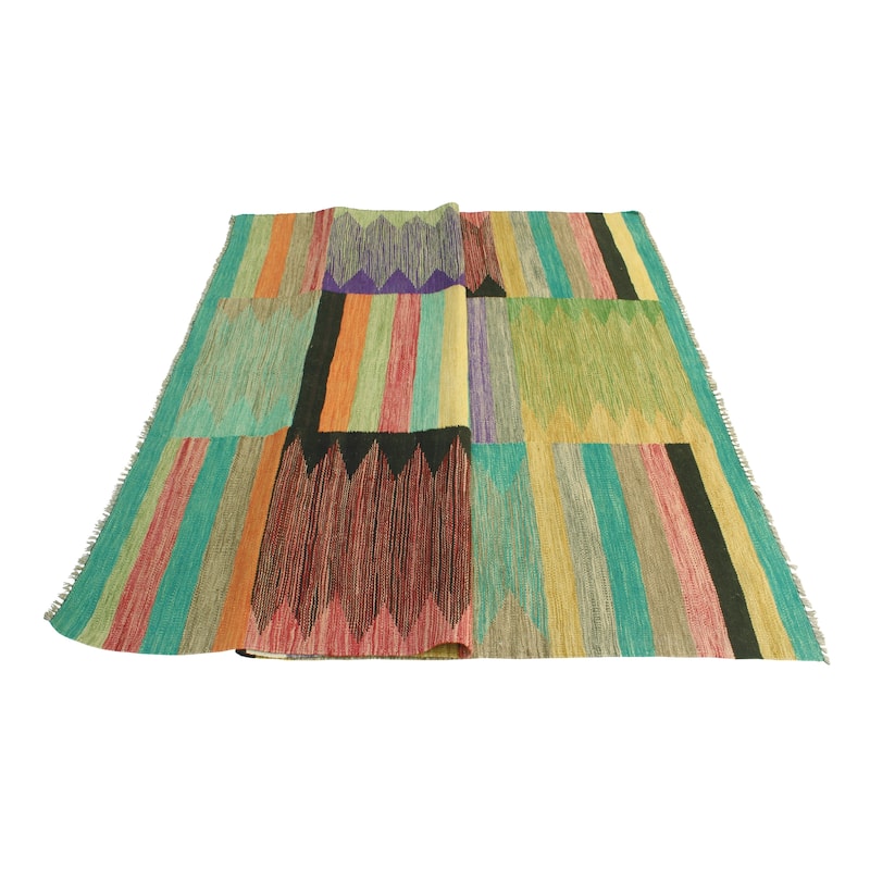 Modern Flatweave Rhita Red/Green Rug - 5'9" x 7'11"