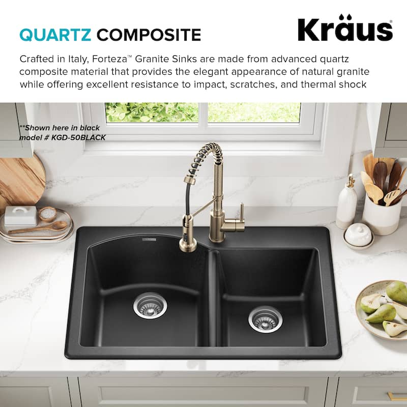 KRAUS Forteza Granite 33 inch 60/40 Undermount Drop-in Kitchen Sink
