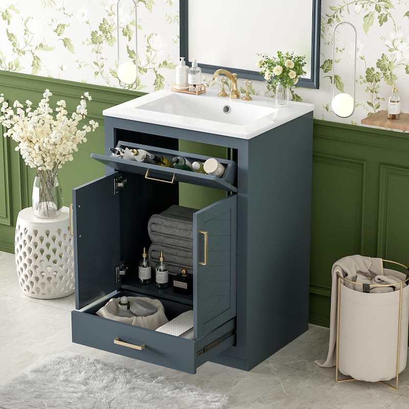 Rossetta Sleek Bathroom Vanity with Integrated Ceramic Sink, Tip-out Drawer