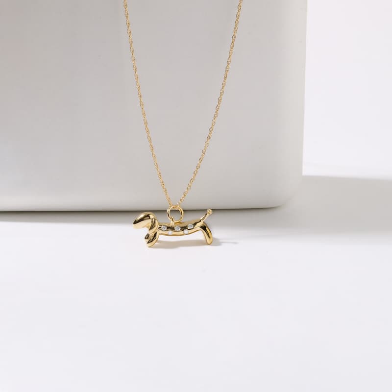 1/20ct Dachshund Dog Pendant Necklace in Gold Plated Silver for Women
