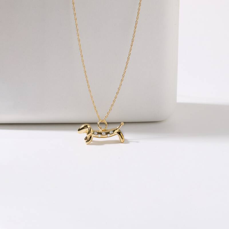 1/20ct Diamond Dachshund Dog Pendant Necklace in Gold Plated Silver for Women