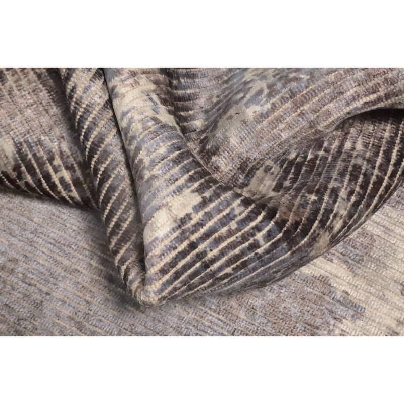 Hand Knotted Oriental Viscose Silk Carpet Modern All-Over Greys & Charcoal Abstract Area Rug - 7' 11'' X 5' 0''