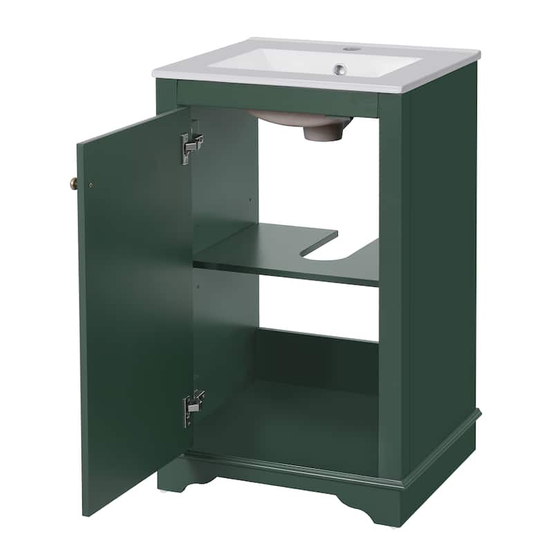 20" Bathroom Vanity with Ceramic Sink - Soft Closing Door, Adjustable Shelf, Freestanding Modern Single Vanity
