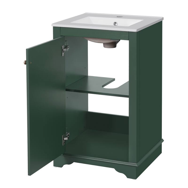 20-inch Bathroom Vanity with Ceramic Sink, Freestanding Single Vanity Set with Soft Closing Door, adjustable shelf