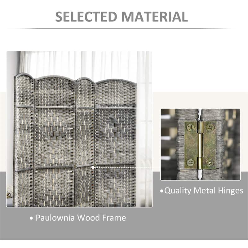 4 Panel Room Divider,6' Tall Folding Privacy Screen,Hand-Woven