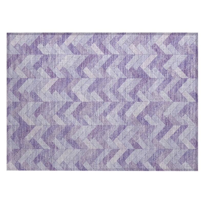Machine Washable Indoor/ Outdoor Modern Chevron Chantille Rug