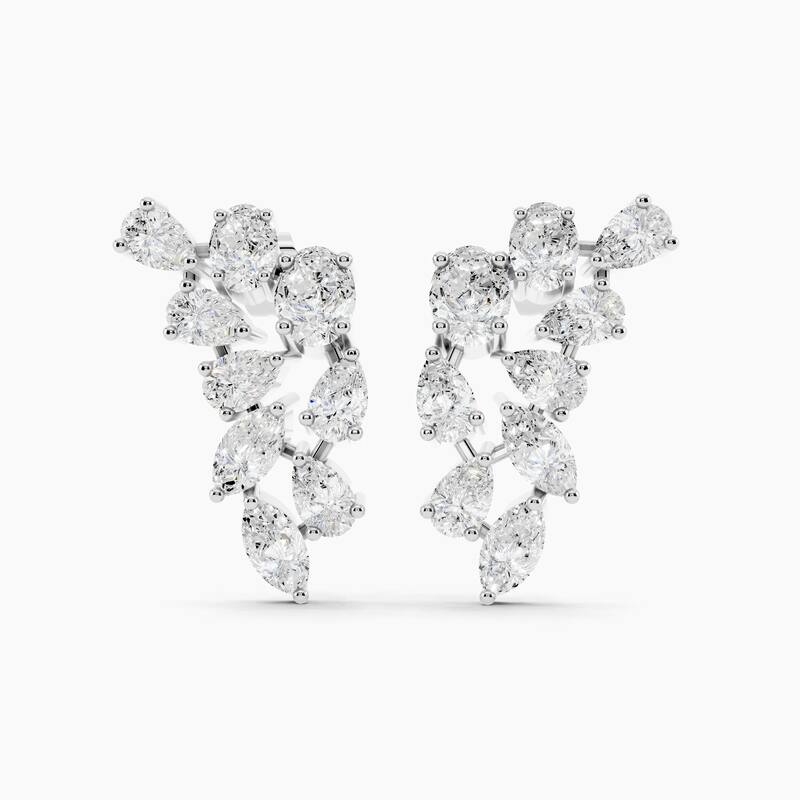 14K Gold Chandelier Oval and Pear Lab Grown Diamond Fashion Drop Earrings 2.19 CTTW - White