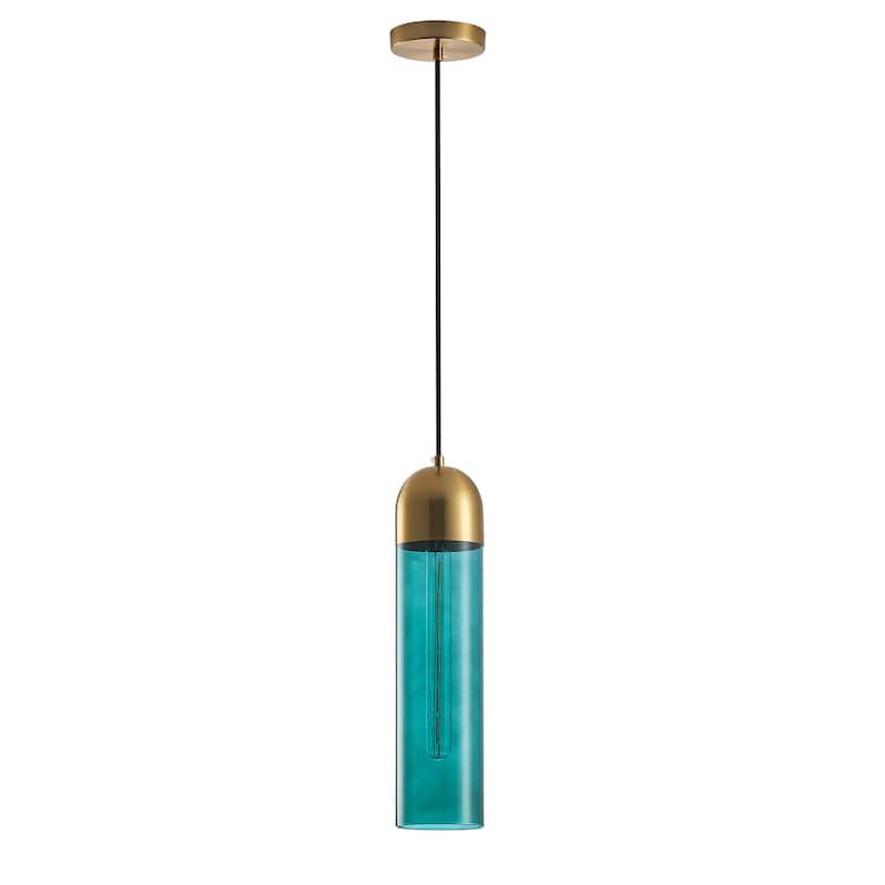 1-Light Green Cylinder Glass Pendant Lighting - 3.9"D×4.3"W×75.5"H(Adjustable)