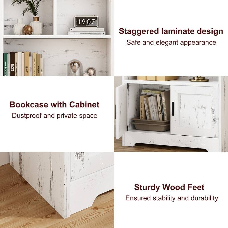 Doors Modern Bookshelf with LED Lights Wooden