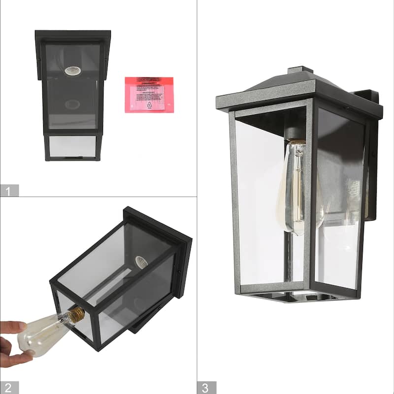 Bern Modern 1-Light Black Outdoor Light Lantern Porch Wall Lamps - L 6.5"x W 7.5"x H 11.5"