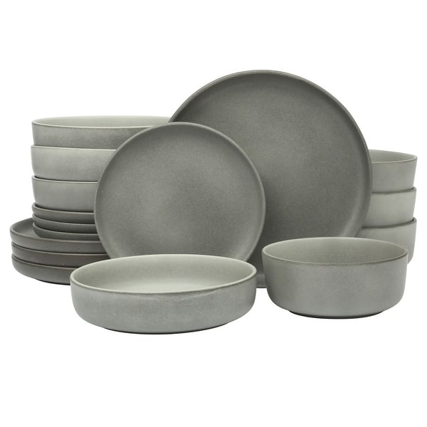Gibson Soho Lounge Pasco 16 Piece Double Bowl Reactive Glaze Dishes Stoneware Ceramic Dinnerware Set - Grey